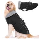 LeLePet Waterproof, Windproof Dog Coat (Black, 2XL) - Reflective, Adjustable, Polyester Cold Weather Coat with Fleece Li