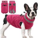 SAWMONG Windproof Waterproof Dog Coat, Reflective Dog Jacket with Built-in Harness, Fleece Lined Cold Weather Coat with